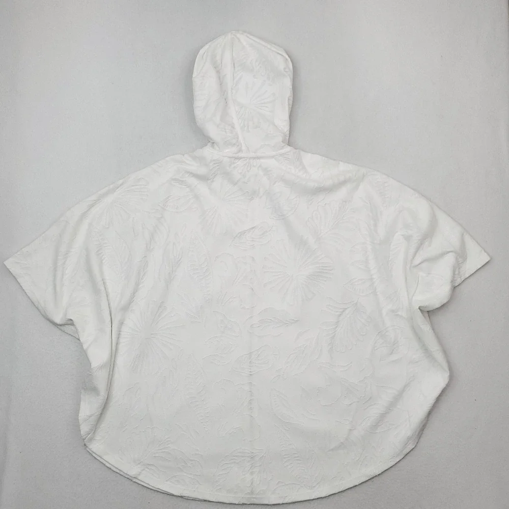 Lilly Pulitzer Robbins Poncho Womens Large White Jungle Leaf Jacquard Hooded